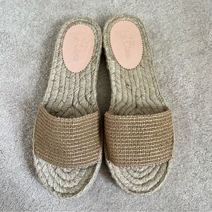 J Crew espadrille platform sandals tan raffia new size 9
